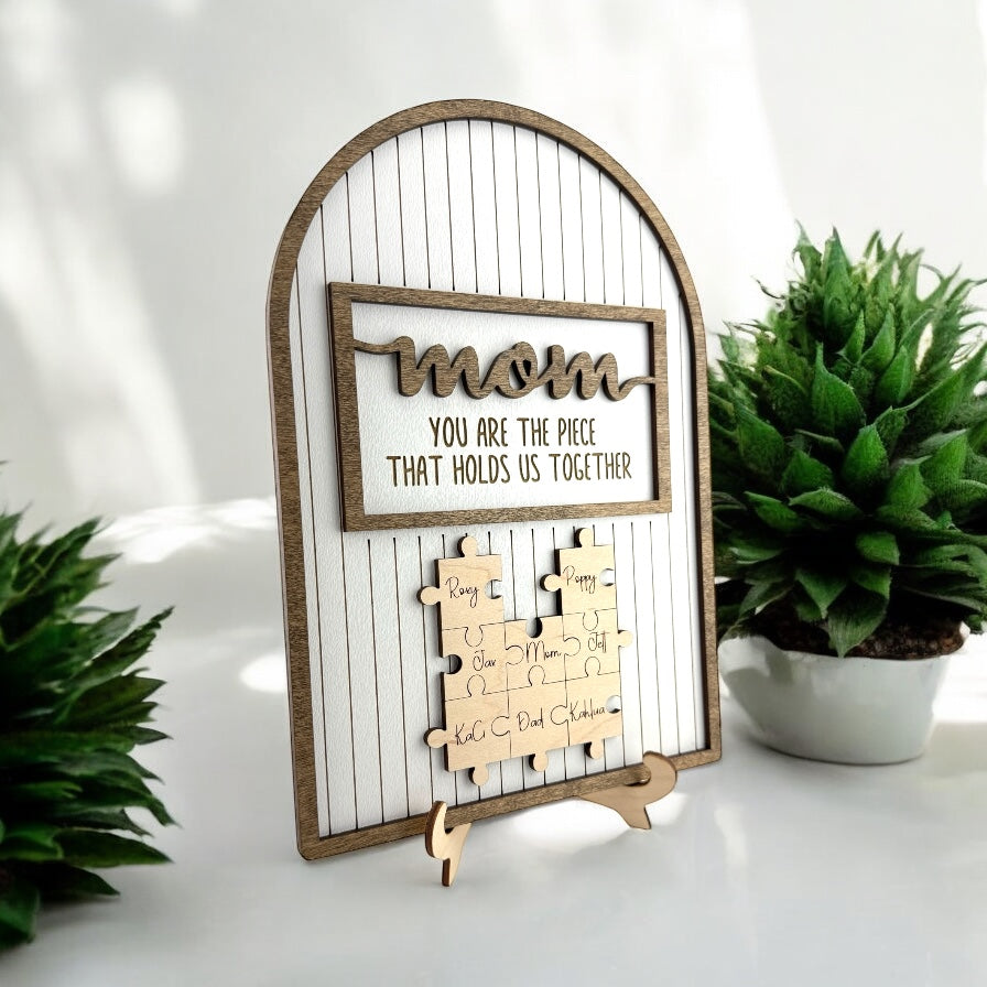 Personalized Puzzle Family Sign | “You Are the Piece That Holds Us Together” Gift for Mom | Mother’s Day, Birthday, or Christmas Gift