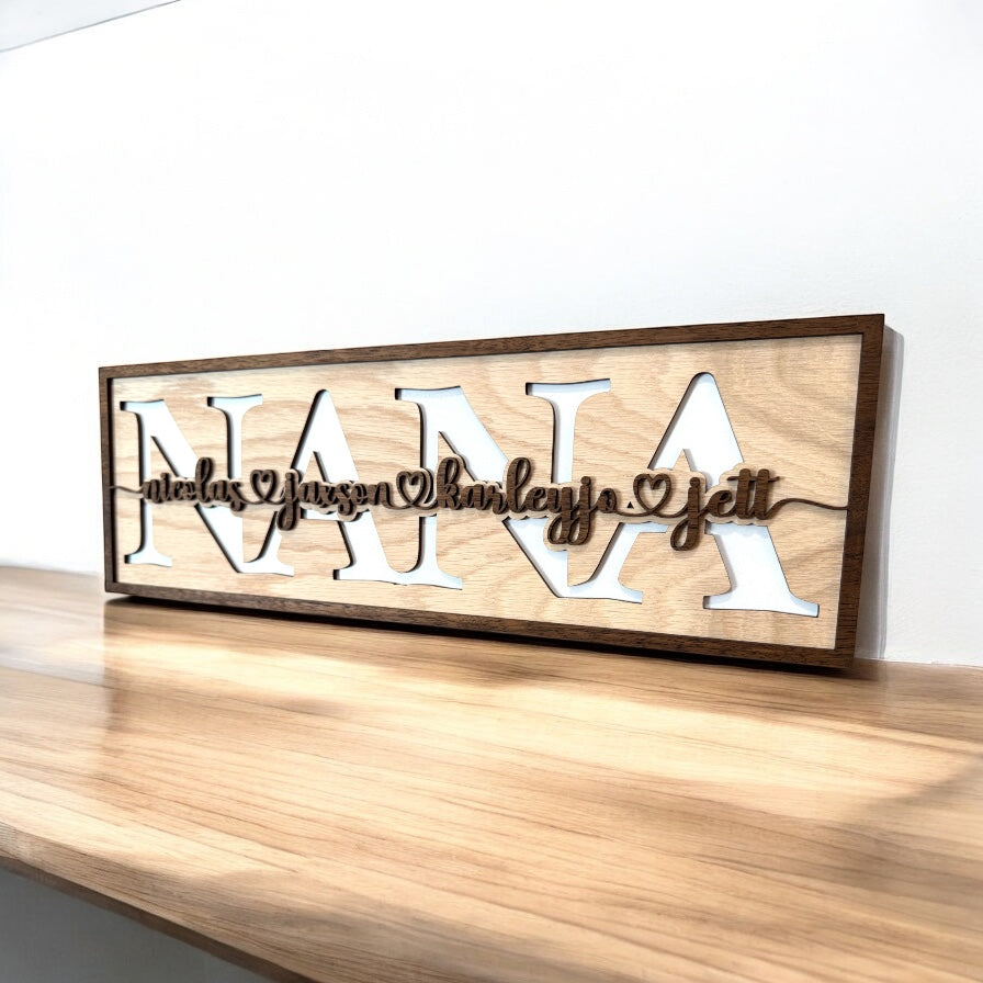 Custom Wooden Name Sign for Grandparents | Personalized NANA or MEME Sign with Grandkids’ Names | Mother’s Day Gift | Grandparent Wall Decor
