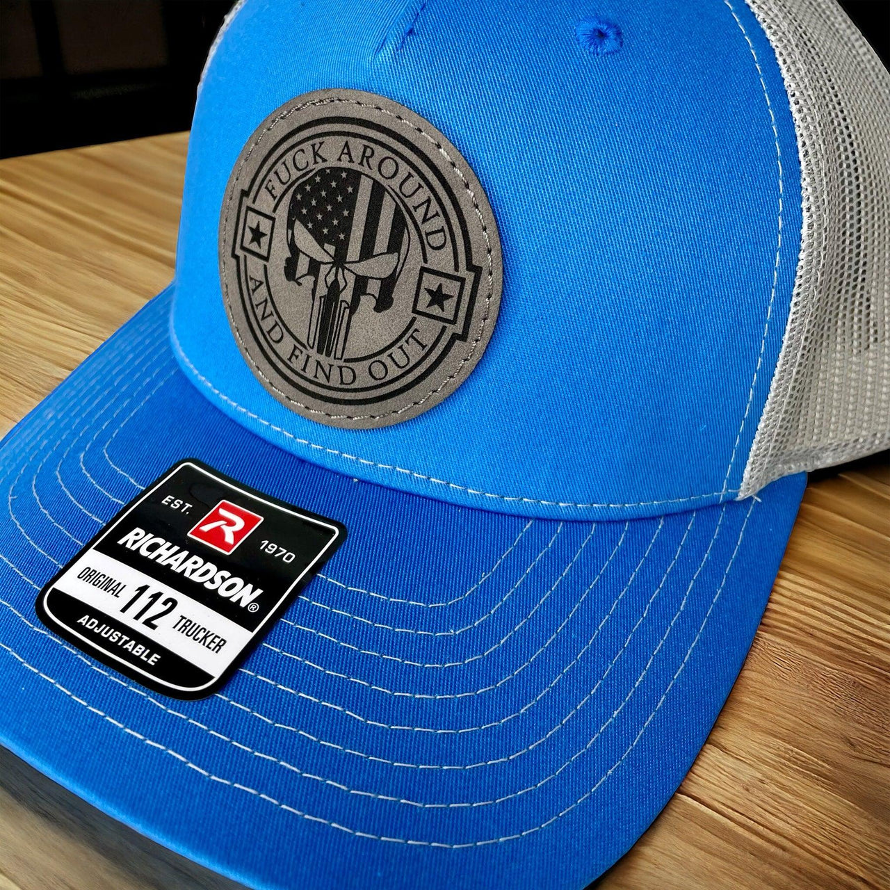 Richardson "F Around and Find Out" Punisher Skull Leather Patch Hat - Coastal Chaos LLC