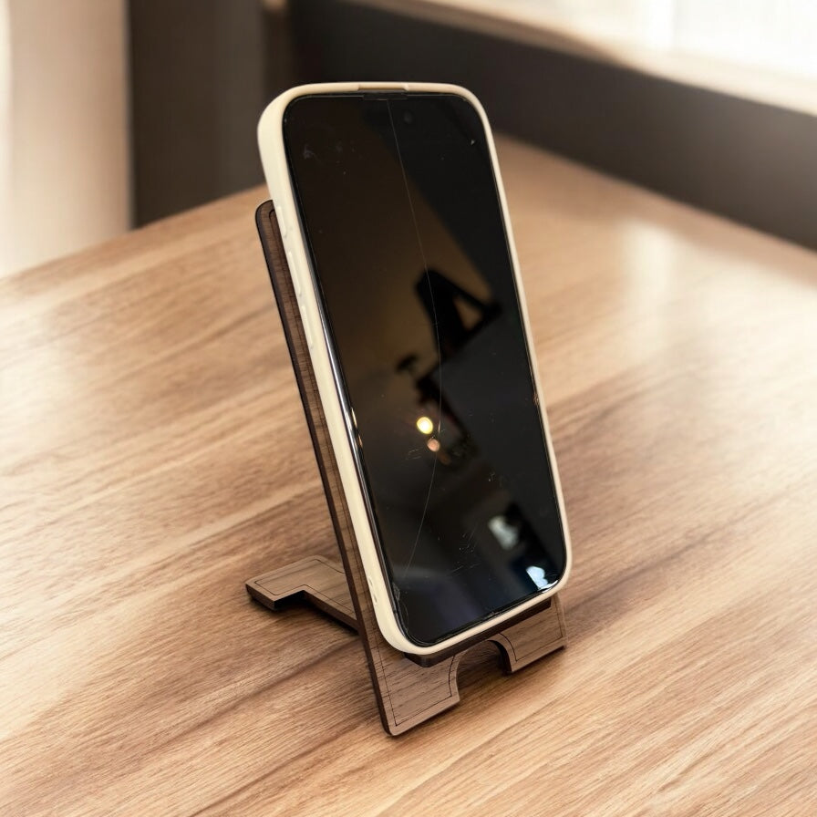 Custom Wood Phone Stand with Initial | Personalized Laser Cut Phone Holder | Walnut, Birch or White Oak | Gift for Him or Her