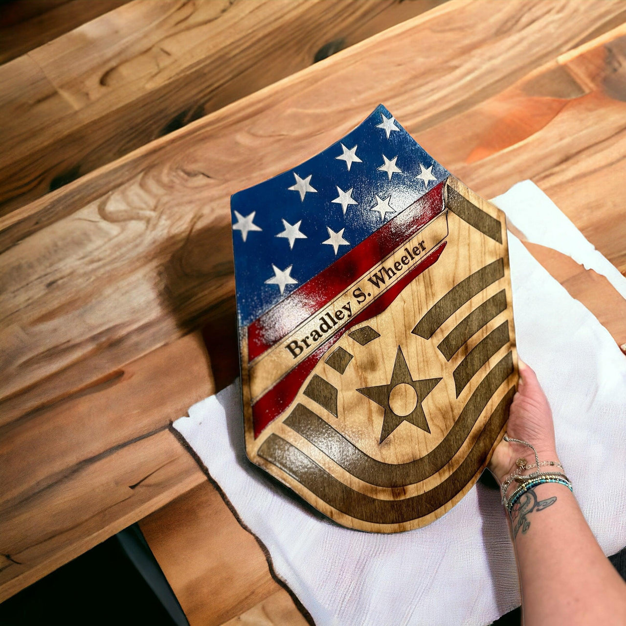 SMSgt distressed stripe, military promotion gift, retirement gift