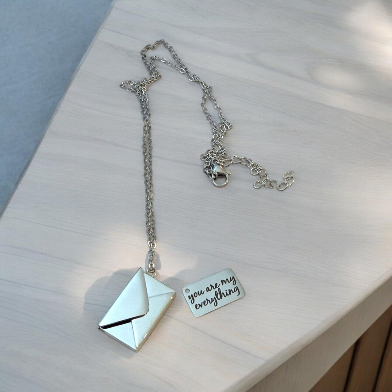 You Are My Everything Envelope Pendant Necklace - Sentimental Jewelry Gift for Her, Personalize with a custom message