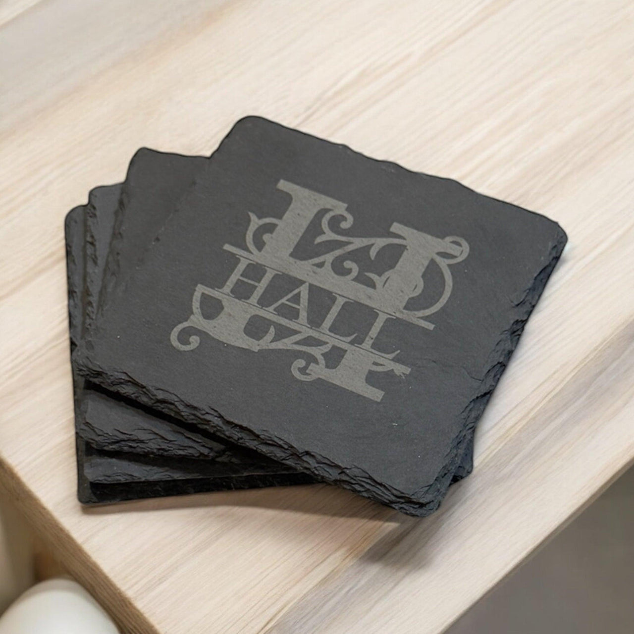 Personalized Slate Coasters with Monogram and Name - Rustic Custom Drinkware Gift for Housewarming, Weddings, or Anniversaries